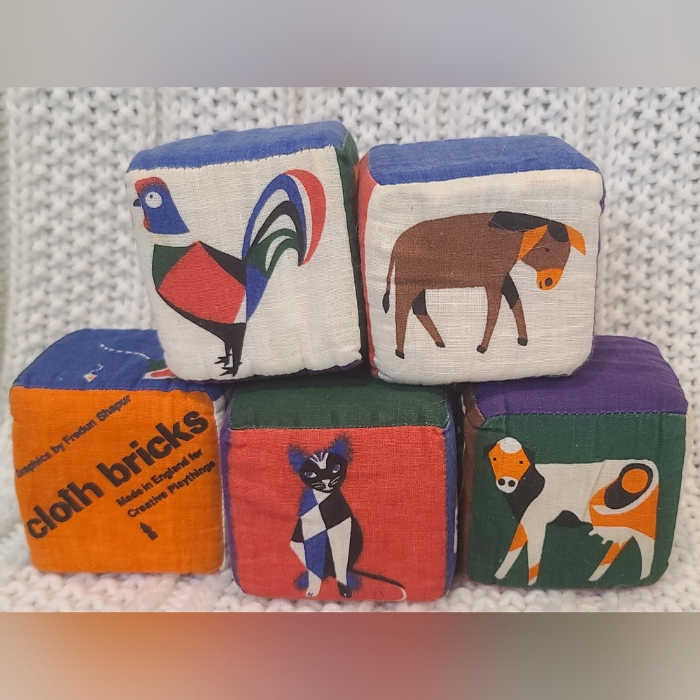 Vintage children's play cloth bricks by Fredun Shapur made in England